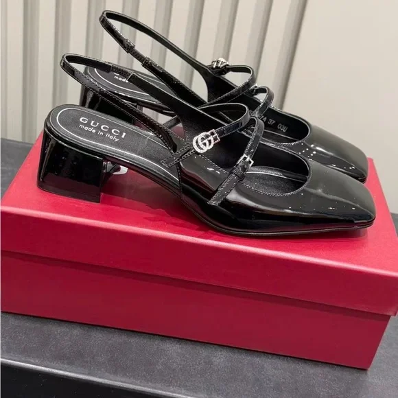 Gucci Glossy Black Slingback Heels - Picture 2 of 5